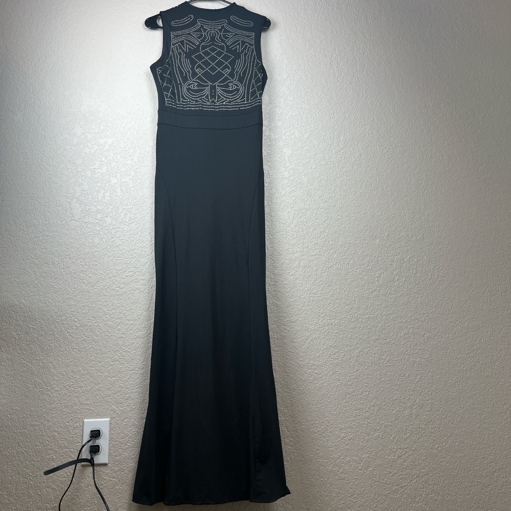 Black Maxi Dress with Rhinestones Sleeveless Long Gown Size Large
